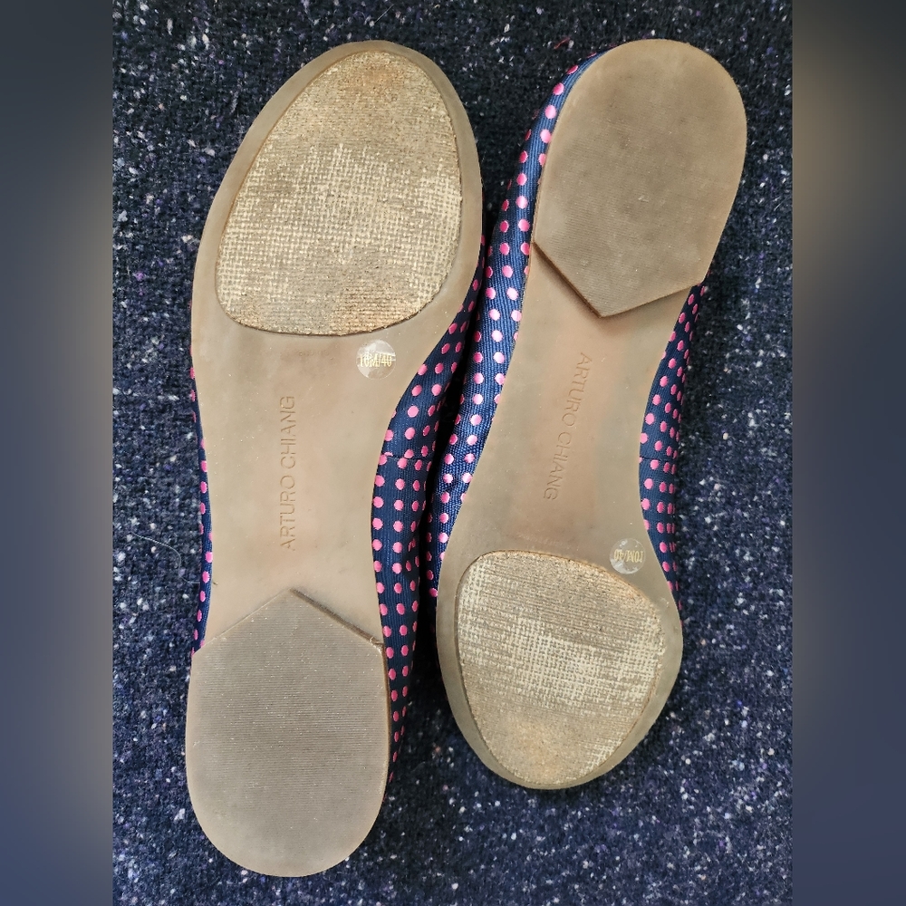 Arturo Chiang Navy Blue And Pink Polka Dot Size 10 Flats - Picture 3 of 5
